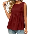 thumbnail image 1 of Karymi Womens Workout Tops Round Neck Side Drawstring Cut‑Out Sleeveless Peplum Tank Top, Solid Crinkled Textured Loose‑Fit Blouse, Split Side Summer A-line Shirt Womens Blouses, 1 of 7