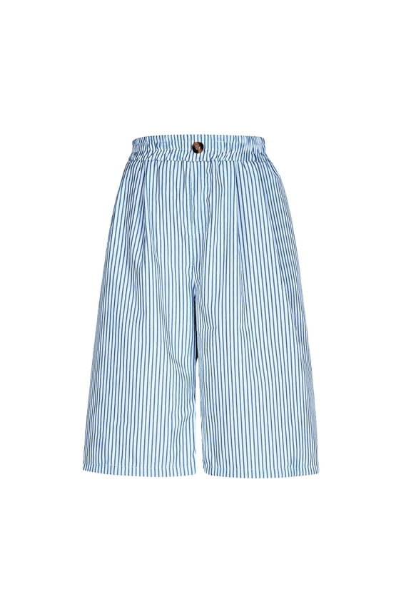 Work Pants Women Casual Loose Strip Print Short Breathable Culottes Trousers Trendy Skin-Friendly Pants Lounge Summer Button Trousers for Women