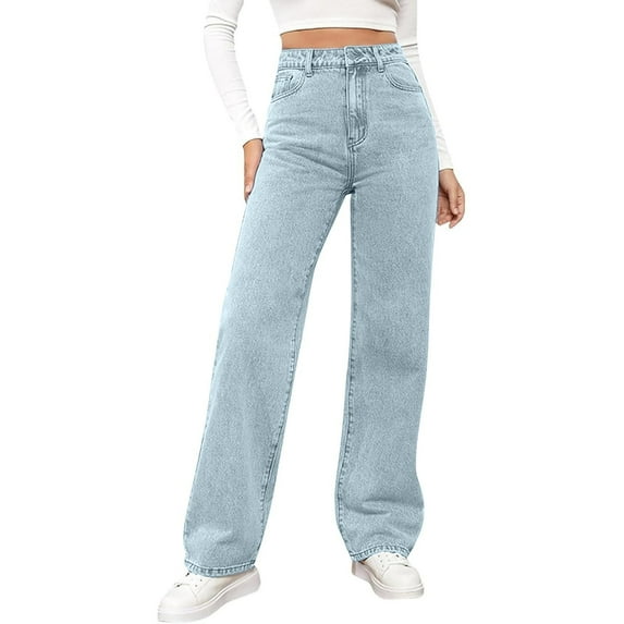Karymi Work Pants Women Fashion Straight-Leg Solid Long Fashion Leisure High Waisted Straight Trouseres Quick Dry Loop Pants Comfy Stretchy Culottes Jeans with Pockets