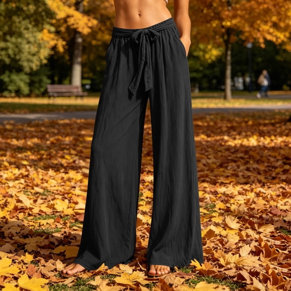 Karymi Workout Shorts Women Linen Blend Wide Leg Pants, Elastic Drawstring Waist Casual Loose Trousers with Pockets, Solid Lightweight Flowy Pants Halara Pants Women
