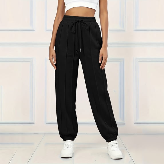 Karymi Workout Shorts Women Vertical Seam Jogger Sweatpants, Adjustable Drawstring Elastic Waist, Side Pockets, Elastic Ankle Cuffs Loose Fit Solid Trousers