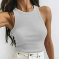 thumbnail image 1 of Karymi Workout Tops for Women High Crew Neck Wide‑Shoulder Ribbed Knit Cropped Tank Top, Form‑Fitting Basic Sleeveless Camisole, Minimalist Summer Layering Vest Womens T Shirts, 1 of 6