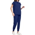 thumbnail image 1 of Karymi Workout Tops for Women Solid Stand Collar Scrub Set, Short Sleeve Half Zip Henley Scrub Top & Elastic Drawstring Waist Jogger Scrub Pants with Cargo Pockets Summer Sets for Women, 1 of 6