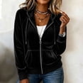 thumbnail image 1 of Karymi Zip‑Up Velvet Hooded Jackets for Women, Drawstring Hood Long Sleeve Casual Outerwear with Kangaroo Pocket, 1 of 7