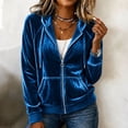 thumbnail image 1 of Karymi Zip‑Up Velvet Hooded Jackets for Women, Drawstring Hood Long Sleeve Casual Outerwear with Kangaroo Pocket, 1 of 7