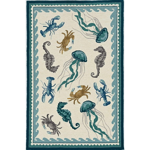 KAS Rugs HAR 4204 2 Ft X 3 Ft Ivory/Teal Rugs HAR42042X3