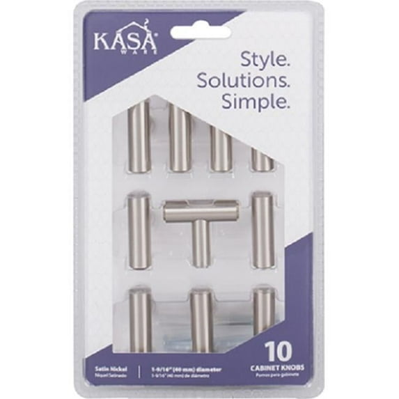 Kasa Hardware K294SN-10 40 mm Stainless Steel Cabinet T Knob, Satin Nickel - Pack of 10