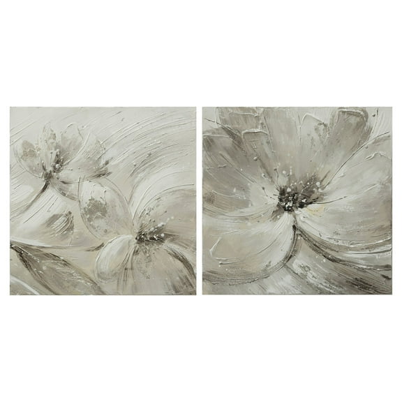 Kasa Modern Design Flower and Nature 2 Piece Original Painting on Canvas Set in Gray