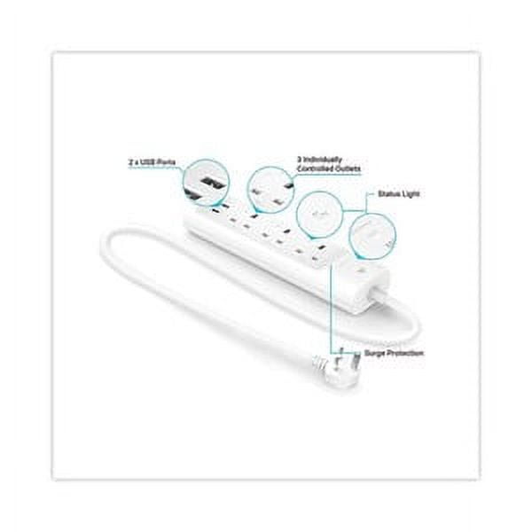 White Smart Power Strip with USB Ports and Surge Protection