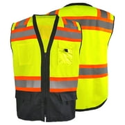 Kasa Style Class 2 High Visibility Safety Unisex Vest Durable Hi Vis Gear 8 Pockets, Reflective Stripes Construction, Night Work Outdoor