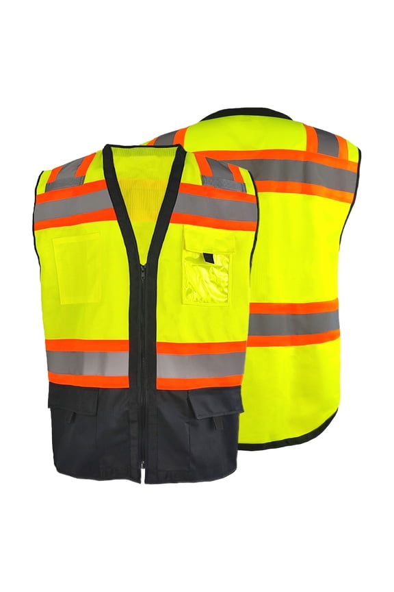 Class 2 High Visibility Safety Unisex Vest Durable Hi Vis Gear 8 Pockets, Reflective Stripes Construction, Night Work Outdoor