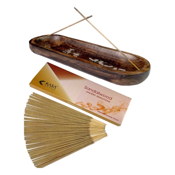Kasa Style Double Incense Burner with 100gr Sandalwood Incense Sticks, Multi-Color