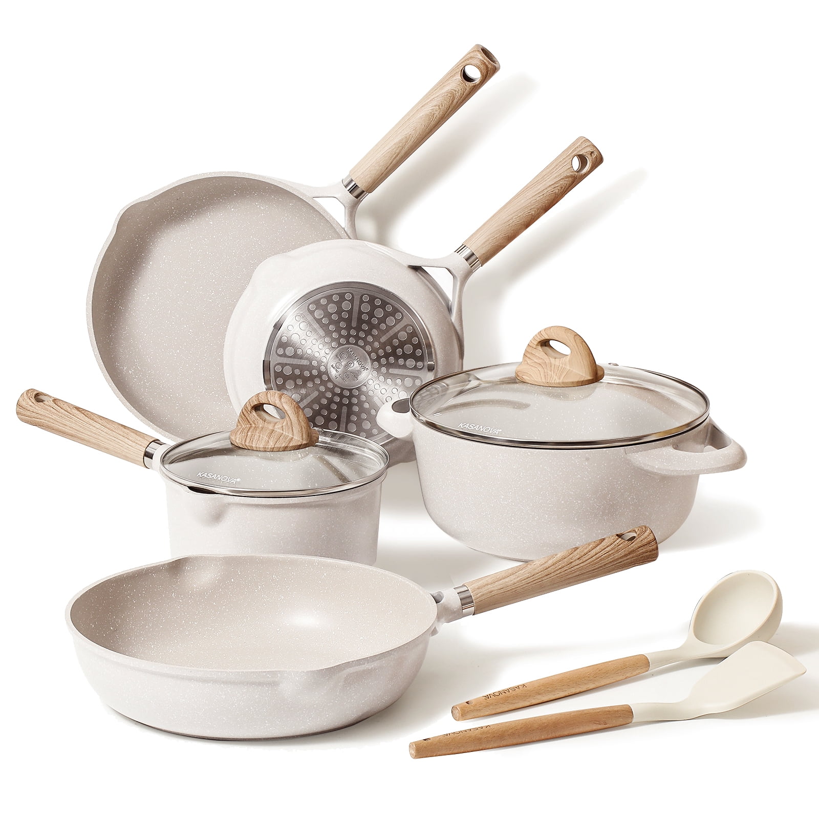 Cookware Sets, 9 Pcs Granite Non Stick Pots and Pans Set with Removable  Handle