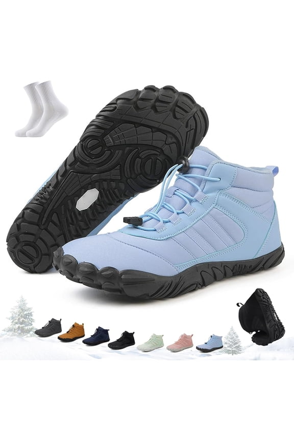 Kasdava Master - Non-Slip & Waterproof Winter Barefoot Shoe, Wide Toe Box Hiking Walking Boots Unisex, Zero Drop Sole Warm-Lined Outdoor Footwear(Blue,8.5 Women/7 Men)