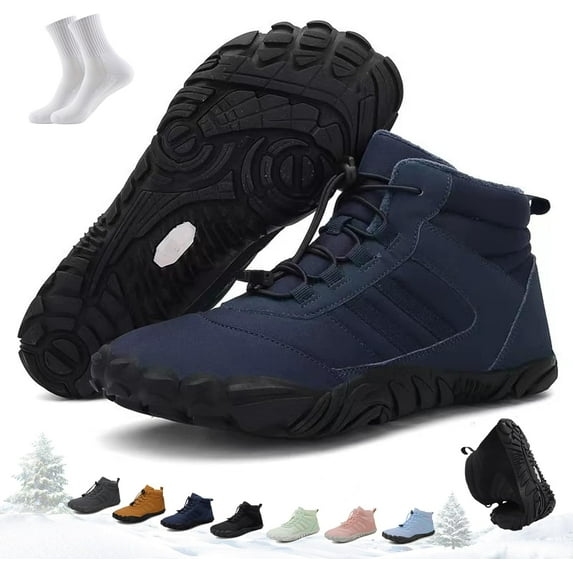 Kasdava Master - Non-Slip & Waterproof Winter Barefoot Shoe, Wide Toe Box Hiking Walking Boots Unisex, Zero Drop Sole Warm-Lined Outdoor Footwear(Dark Blue,6 Women/4 Men)