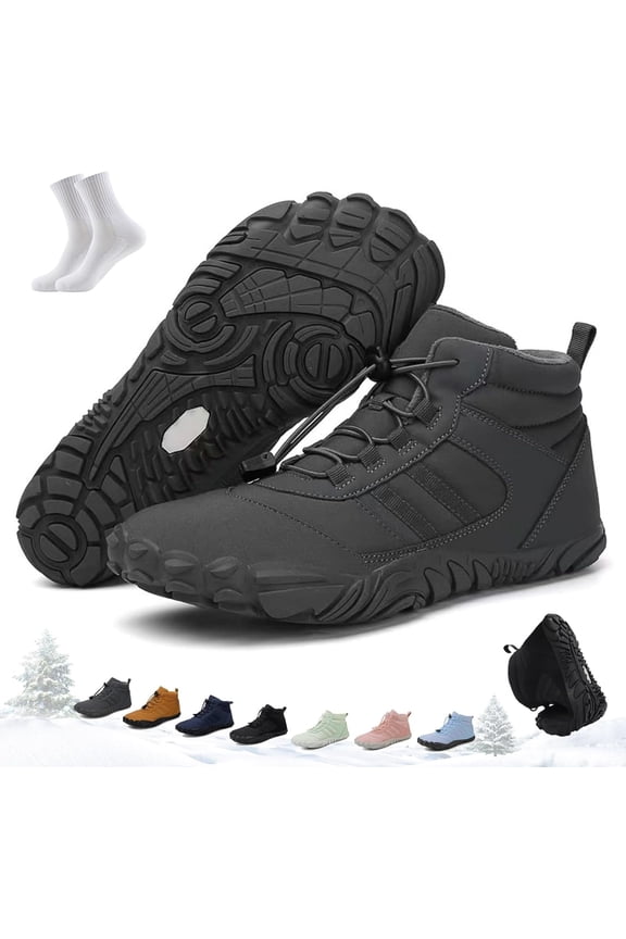 Kasdava Master - Non-Slip & Waterproof Winter Barefoot Shoe, Wide Toe Box Hiking Walking Boots Unisex, Zero Drop Sole Warm-Lined Outdoor Footwear(Gray,7 Women/5 Men)