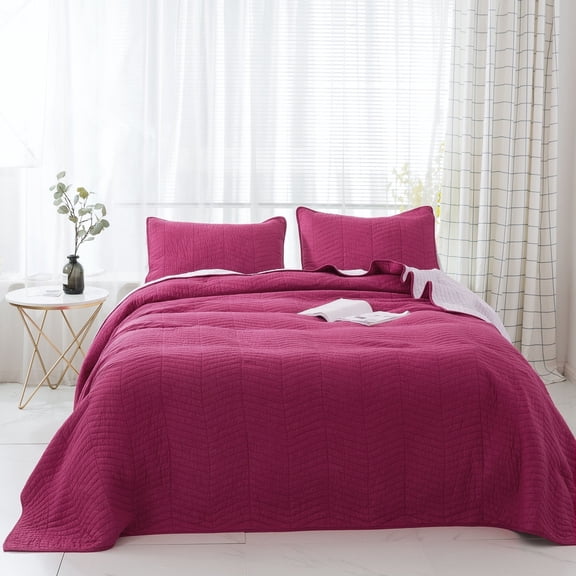 Kasentex 3-Piece Oversized Quilt Set Soft Cotton Bedspread Coverlet Sets Red King Oversize