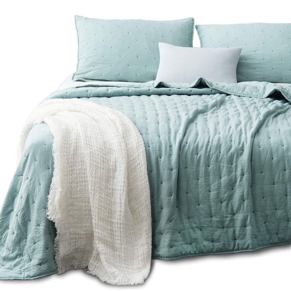 Kasentex 3-Piece Quilt Set Ultra Soft Microfiber Stone-Washed Lightweight All Season Green Twin