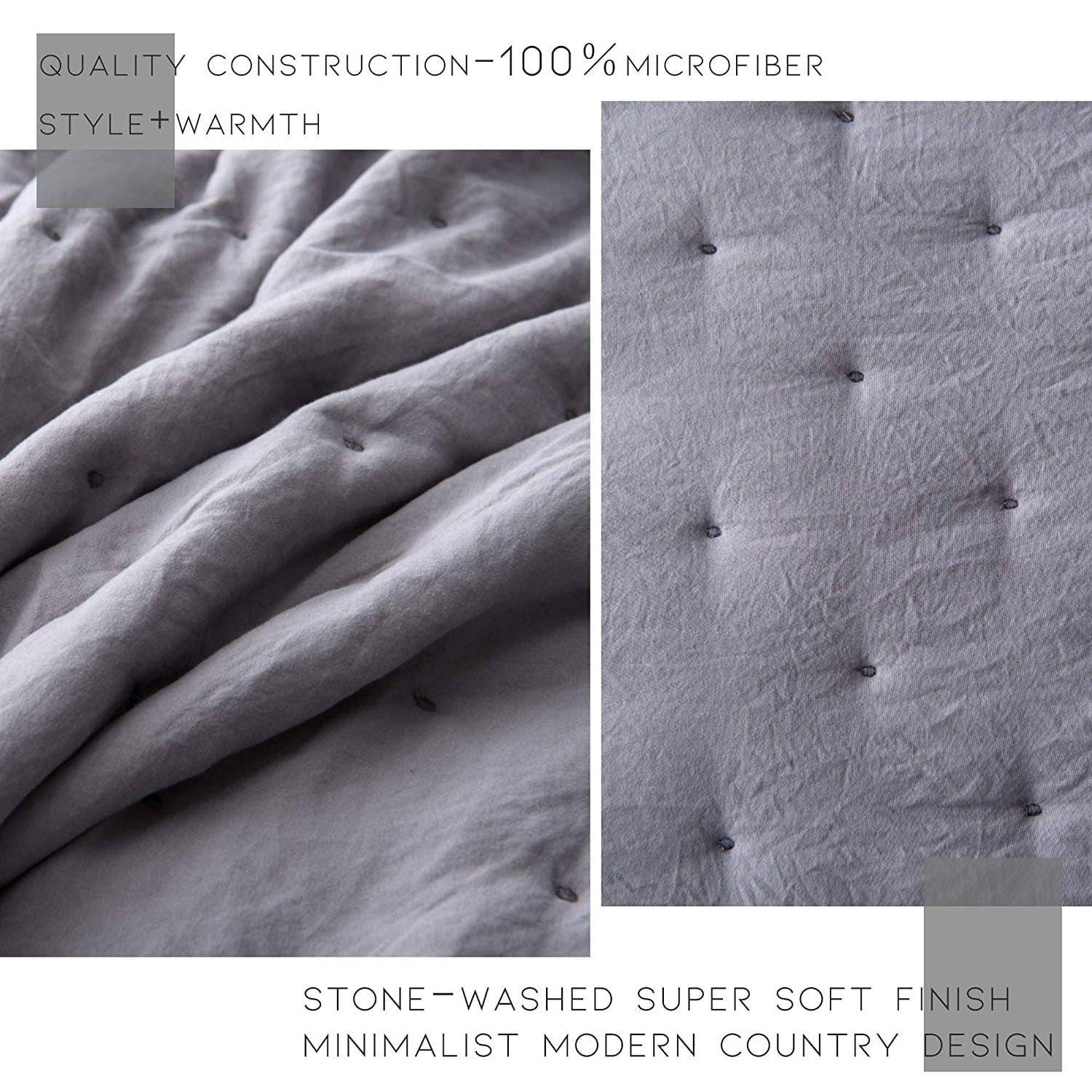 Gray Queen Microfiber Reversible Quilt Set with Shams