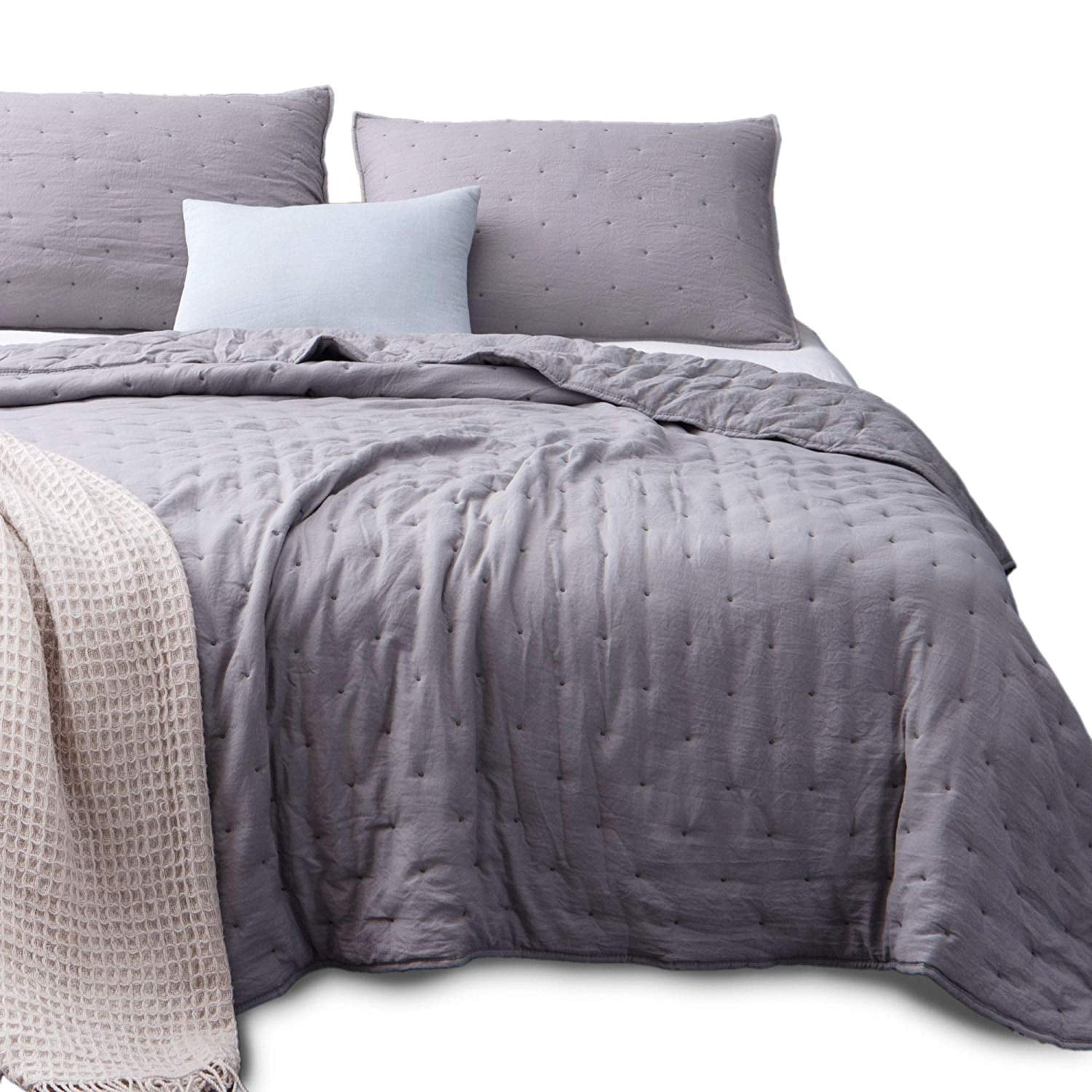 Gray Twin Reversible Microfiber Quilt Set with Pillow Shams