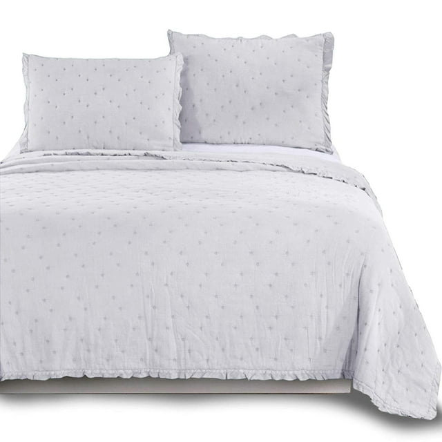 Kasentex 3-Piece Stone Washed Quilt Set Soft Cotton Reversible Bedspread Coverlet Set Light Grey King