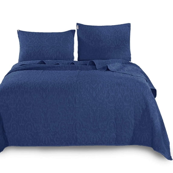 Kasentex 3-Piece Stone Washed Quilt Set Soft Cotton Reversible Bedspread Coverlet Set Navy King