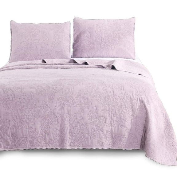 Kasentex  3-Piece Stone Washed Quilt Set Soft Cotton Reversible Bedspread Coverlet Set Purple Queen