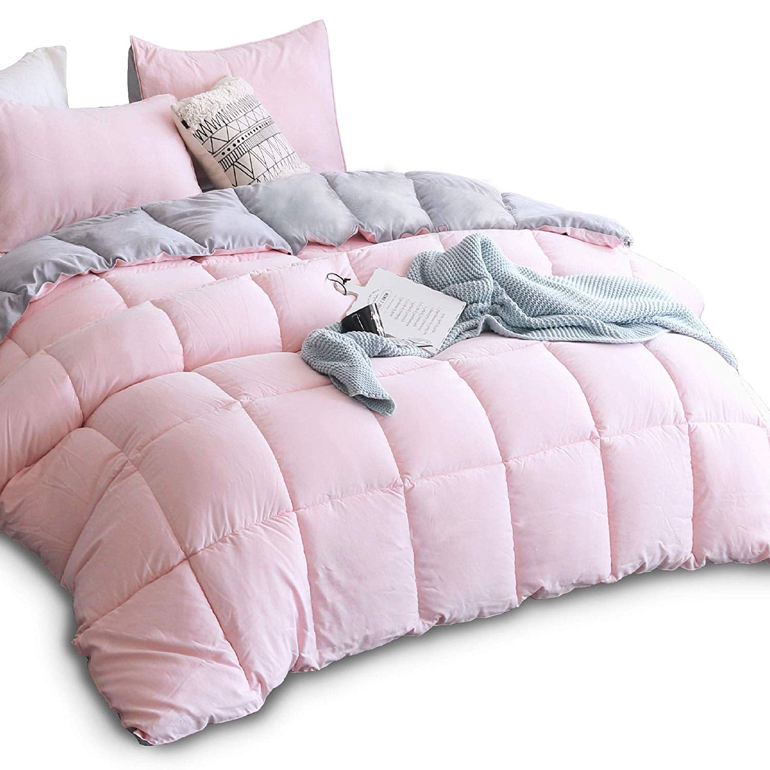 Twin Pink and Silver Reversible Microfiber Duvet Set