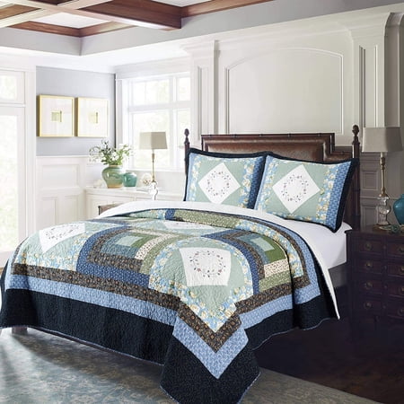 Kasentex Boho Quilt Decorative Print, Bedspreads & Coverlets Soft Cotton Bedding, Blue, Twin Size