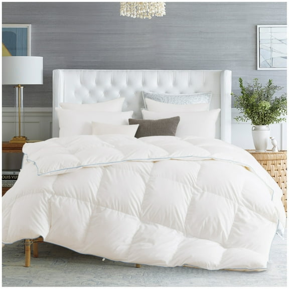 Kasentex Contemporary Brushed Cotton and Microfiber Comforter - White Goose Down and Feather Fill, 700 Fill Power, Duvet Insert Warmer Queen