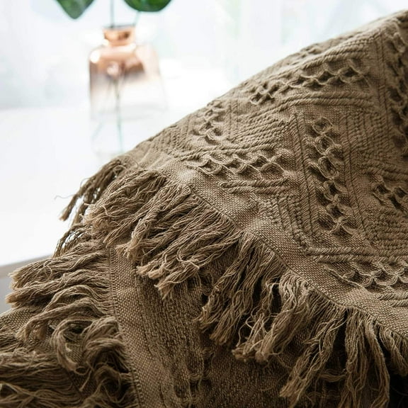 Kasentex Cozy Soft 100% Cotton Warm Fall/Winter Decorative Throw Blanket for Couch, Sofa, Bed, wrap-around - Indoor/Outdoor 50x60" Walnut Brown