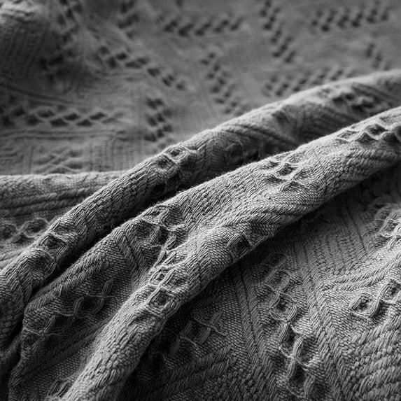 Kasentex Cozy Soft 100% Cotton Warm Fall/Winter Decorative Throw Blanket for Couch, Sofa, Bed, wrap-around - Indoor/Outdoor 50x60" Charcoal Grey