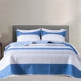 thumbnail image 1 of Kasentex Lightweight Reversible Stripe Quilt Set Bedding- Sky Blue and Ivory White, 1 of 7