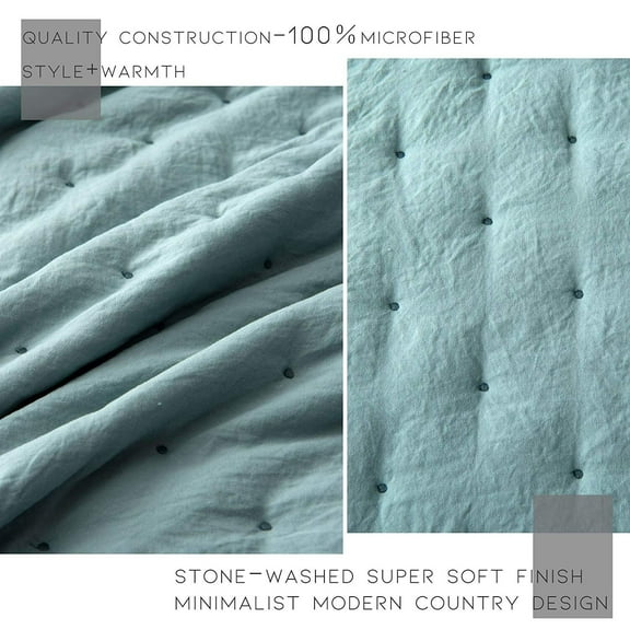 Kasentex Quilt-Coverlet-Bedspread-Blanket-Set + Two Shams, Ultra Soft, Machine Washable, Lightweight, All Season, Nostalgic Design - Hypoallergenic - Solid Color, QUEEN + 2 Standard Shams, GREEN