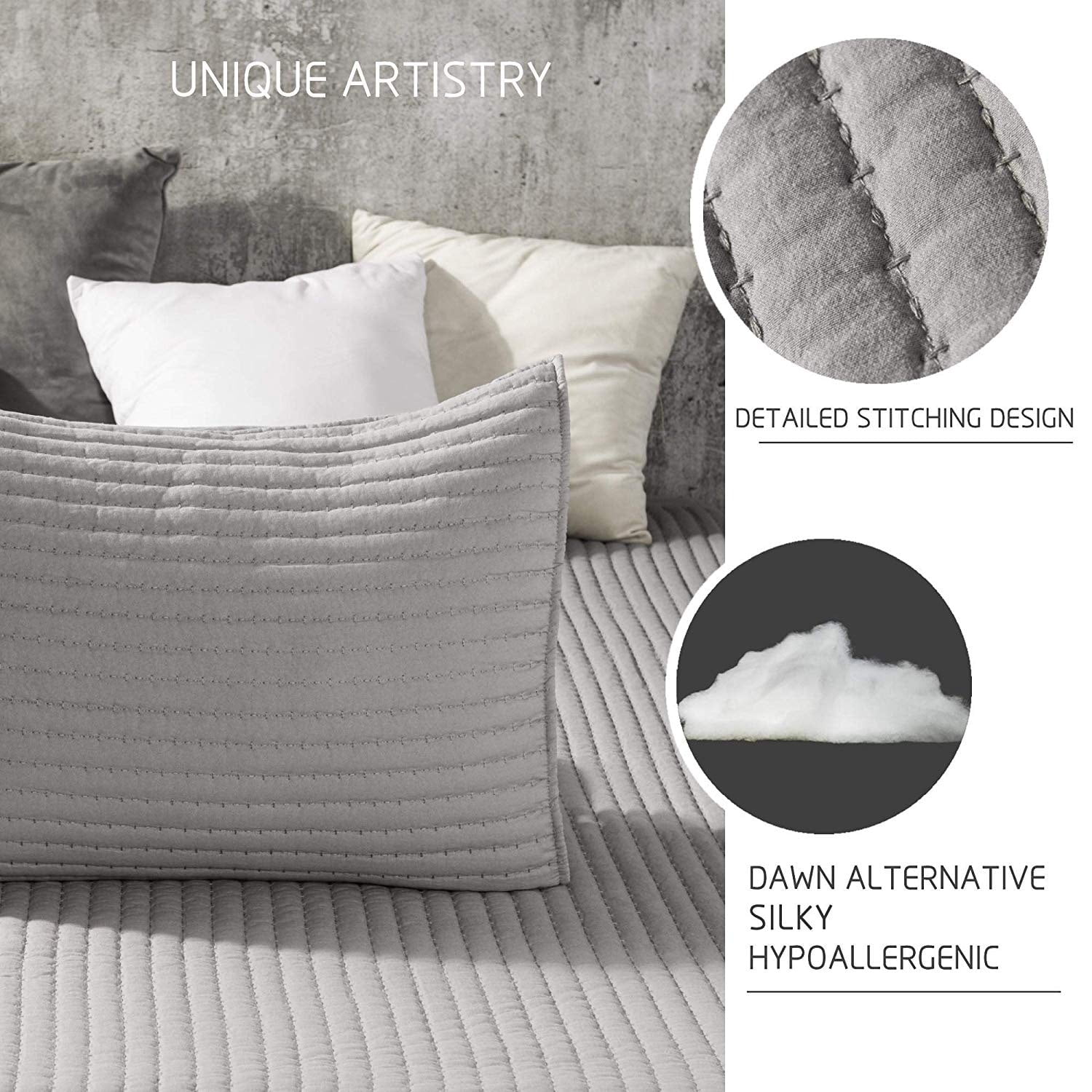 Gray Twin Reversible Microfiber Quilt Set with Shams