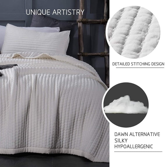 Kasentex Quilt Set Soft Bedspread - Light Weight, Stone Washed, Down Alternative Fill, Machine Washable Ivory Twin
