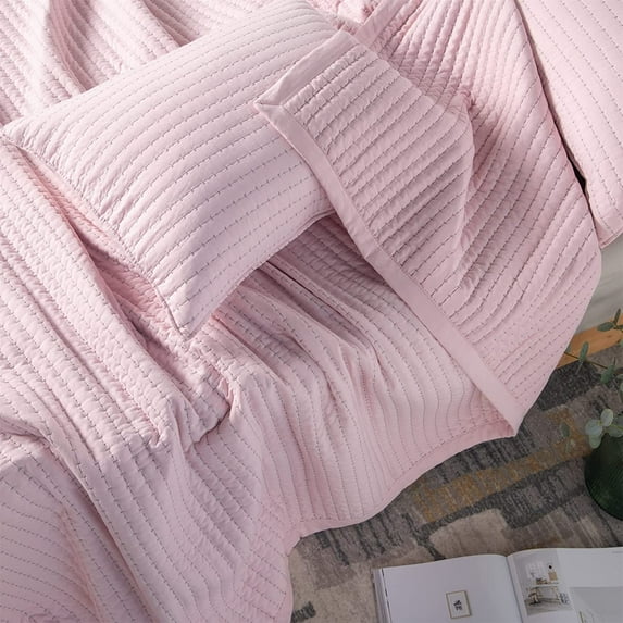 Kasentex Quilt Set Soft Bedspread - Light Weight, Stone Washed, Down Alternative Fill, Machine Washable Pink Oversized King