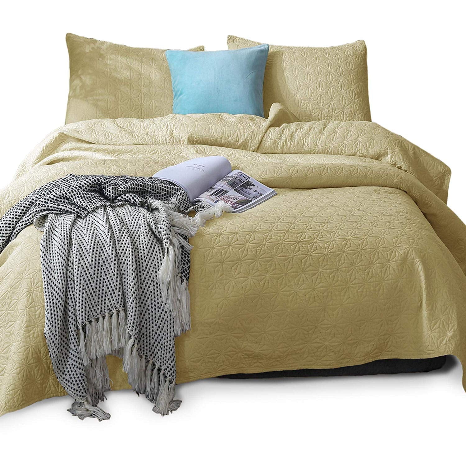 Sunshine Yellow Queen Reversible Microfiber Quilt Set