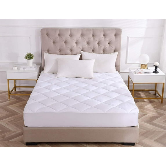 Kasentex Quilted Fitted Mattress Pad - 13 Inch Deep Pockets - Brushed Microfiber Down Alternative Fill Cozy Breathable - White King