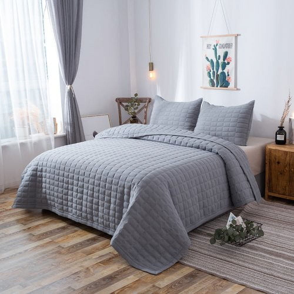 Dark Grey Reversible Microfiber Queen Quilt Set