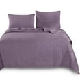 thumbnail image 1 of Kasentex Ultra Soft Stone-Washed Quilt Set 100% Cotton. Contemporary Stitched Design Bedspread Lightweight Comforter Coverlet Bedding + Pillow Cover (King + 2 Shams, Floral Pattern Purple), 1 of 5