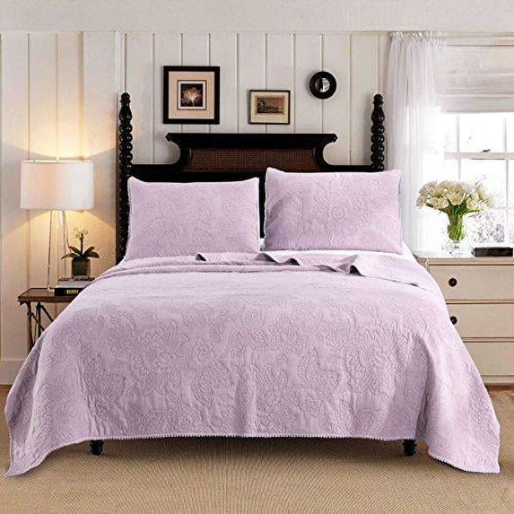 Kasentex Ultra Soft Stone-Washed Quilt Set Lightweight Comforters & Duvets, King Size, Purple