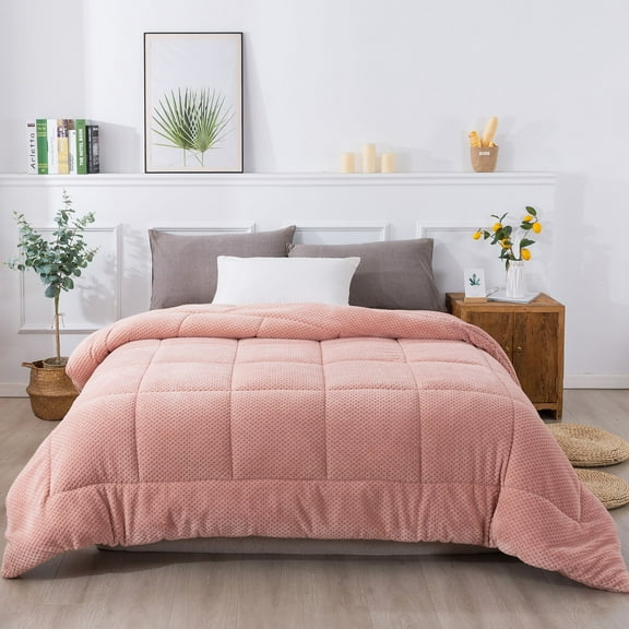 Kasentex  Warm Plush Comforter, Ultra Soft Cozy Reversible Sherpa Machine Washable Bedding Rose Queen