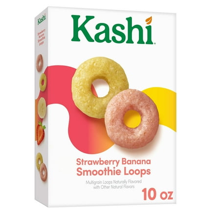 Kashi Breakfast Cereal, Fiber Cereal, Family Breakfast, Strawberry Banana Smoothie Loops, 10oz Box (1 Box)