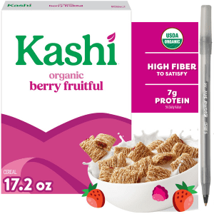 Kashi Breakfast Cereal, Organic, Fiber Cereal, Berry Fruitful, Box (1 Box) with pan
