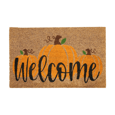 Kashi Home Coir Door Mat Fall Decor Printed Pumpkins 18x28 Non-Slip Doormat, Durable Outdoor/Indoor Rug, Welcome Pumpkins Fall Theme