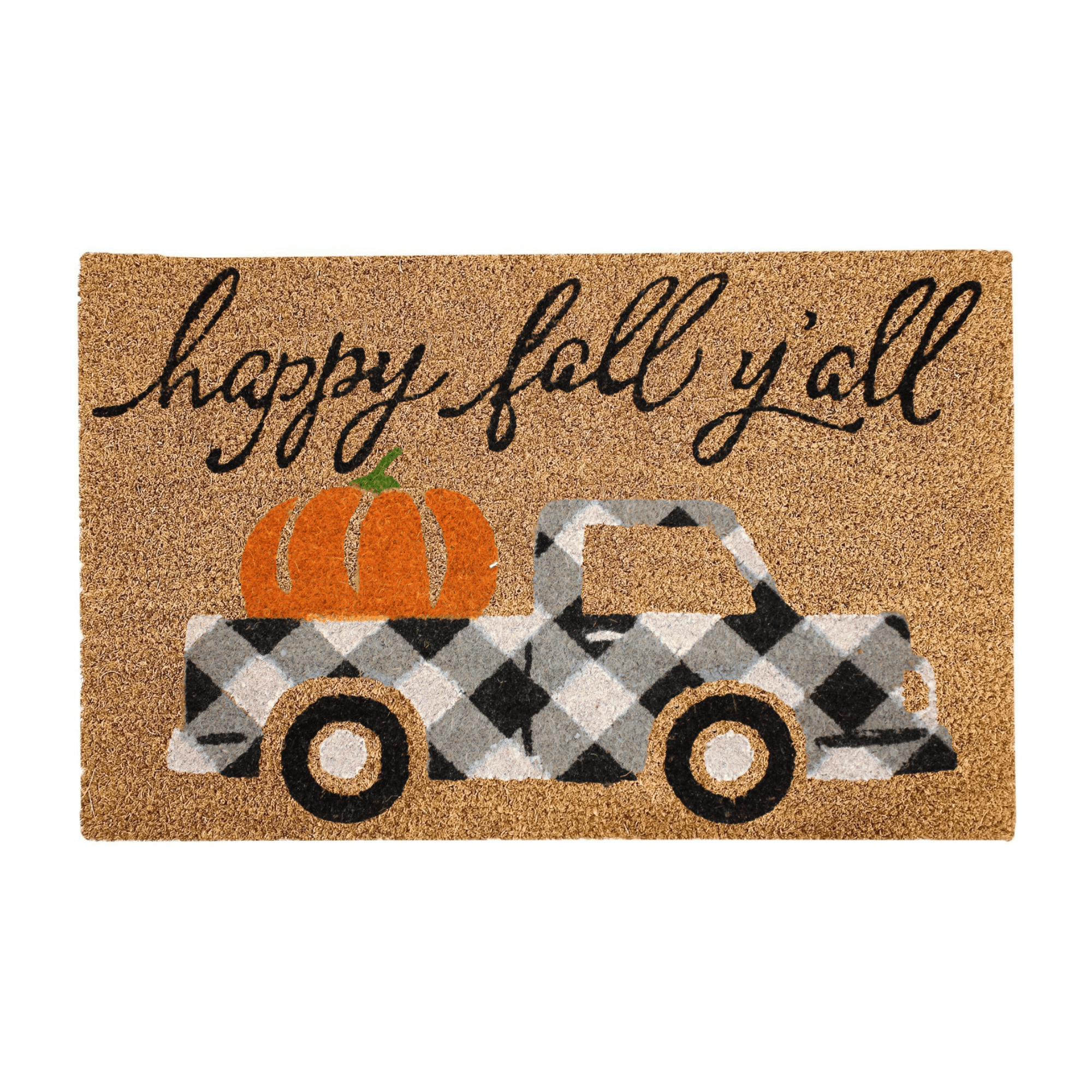 Kashi Home Coir Door Mat Fall Decor Printed Truck 18x28 Non-Slip Doormat, Durable Outdoor/Indoor Rug, Fall Theme - Happy Fall Yall
