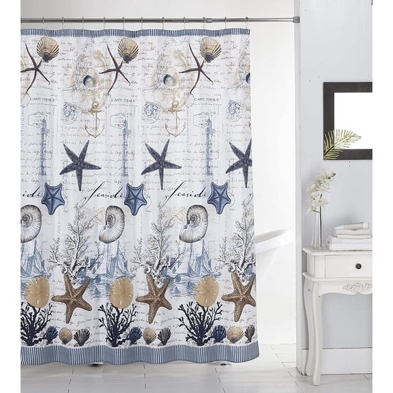 Kashi Home Destin 13 Piece Canvas Shower Curtain & Roller Hooks Set Beautiful & Modern Design