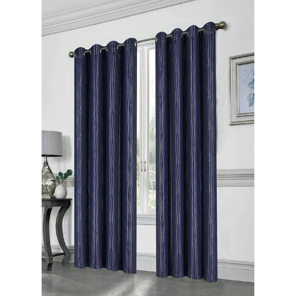 Kashi Home Ella Printed Grommet Blackout Curtain Navy/Silver