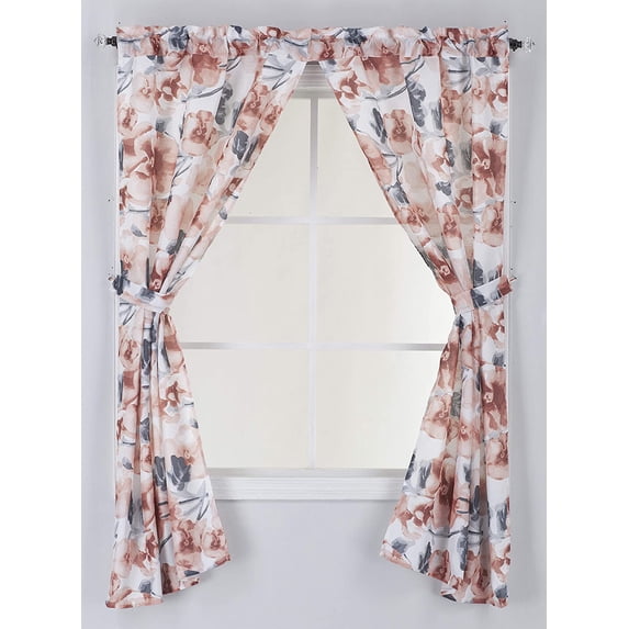 Kashi Home Fabric Canvas Window Curtain Panels for Small Window, Floral Design, 54" x 58"
